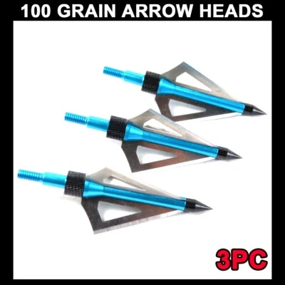 3PC Aluminum 100 Grain Arrow Heads Broadhead BOLTS Crossbow Hunting Archery NEW