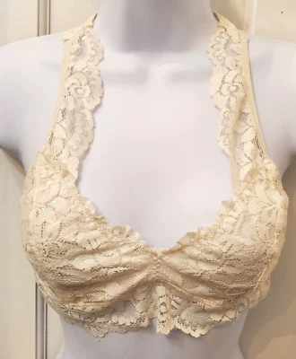 Joe Boxer Racerback Lace Bralette Medium White Iridescent Very Lightly Lined - Image 1 of 4