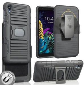 Noir Robuste Prise Étui Avec Support Bague + Ceinture de pour Motorola Moto E6 - Photo 1 sur 10