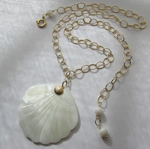 Perlmutt Muschel Charm Anhänger-Kette 585 14K Gold GF Juan del Rio Designs - Bild 1 von 10