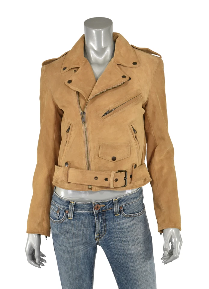 Women's Polo Ralph Lauren Suede Leather Belted Moto Biker Jacket S New $998 - Image 1 of 4