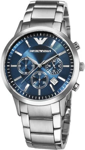 Luxury Emporio Armani AR2448 Mens Watch Chronograph STEEL SILVER BLUE DIAL - Picture 1 of 4