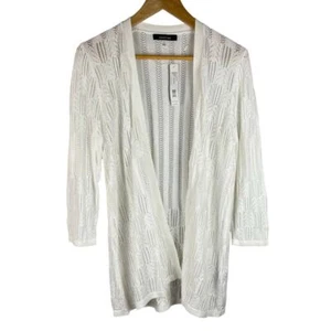 August Silk Drape 3/4 Length Sleeves Mixed Knit Cardigan Cotton Ball Size Medium - Picture 1 of 8