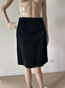 Falda lápiz Ann Taylor negra de gamuza de cuero genuino forrada hasta la rodilla talla 0/XS - Imagen 1 de 9