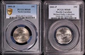 2001-D & P North Carolina State Quarter PCGS MS-68 Fuller Collection - Top Pop! - Picture 1 of 2