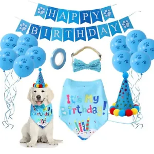 Dog Pet Happy Birthday Banner Hat Balloon Bandana Neckerchief Ties Party Decor - Picture 1 of 10