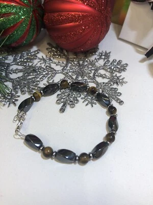 Pulsera magnética hematita ojo de tigre curación joyería hecha a mano Foto 1 de 4