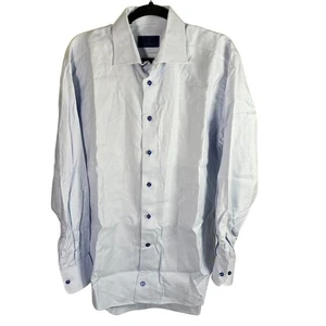 Camisa de vestir David Donahue para hombre azul blanco a cuadros manga larga algodón 16,5 34/35 - Imagen 1 de 10