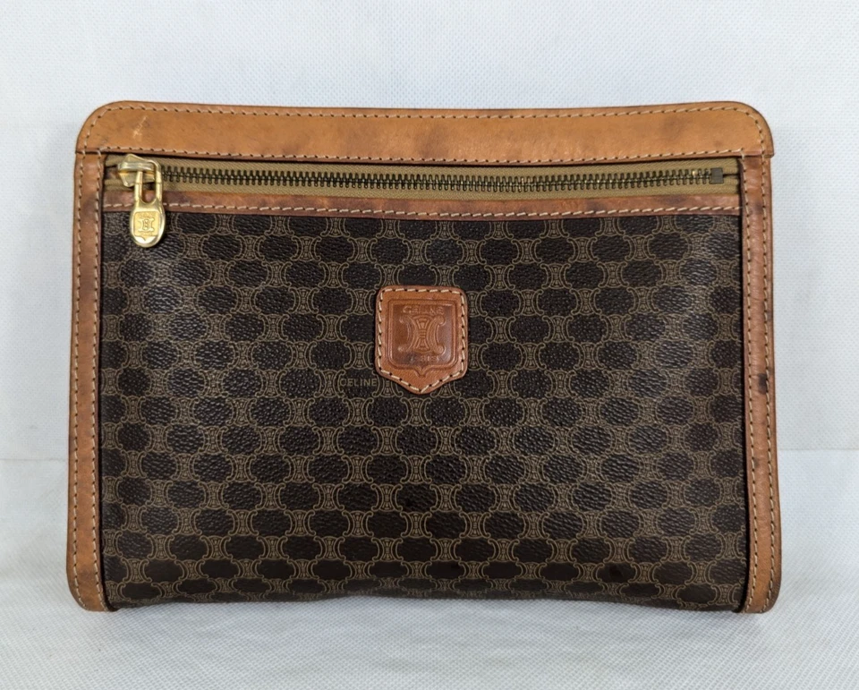 Celine Macadam винтажный клатч коричневый бежевый мешок сделано в Италии - Изображение 1 из 4