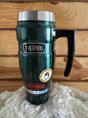 Taza de viaje aislada al vacío THERMOS King 16 oz acero inoxidable mango frío caliente Foto 1 de 4