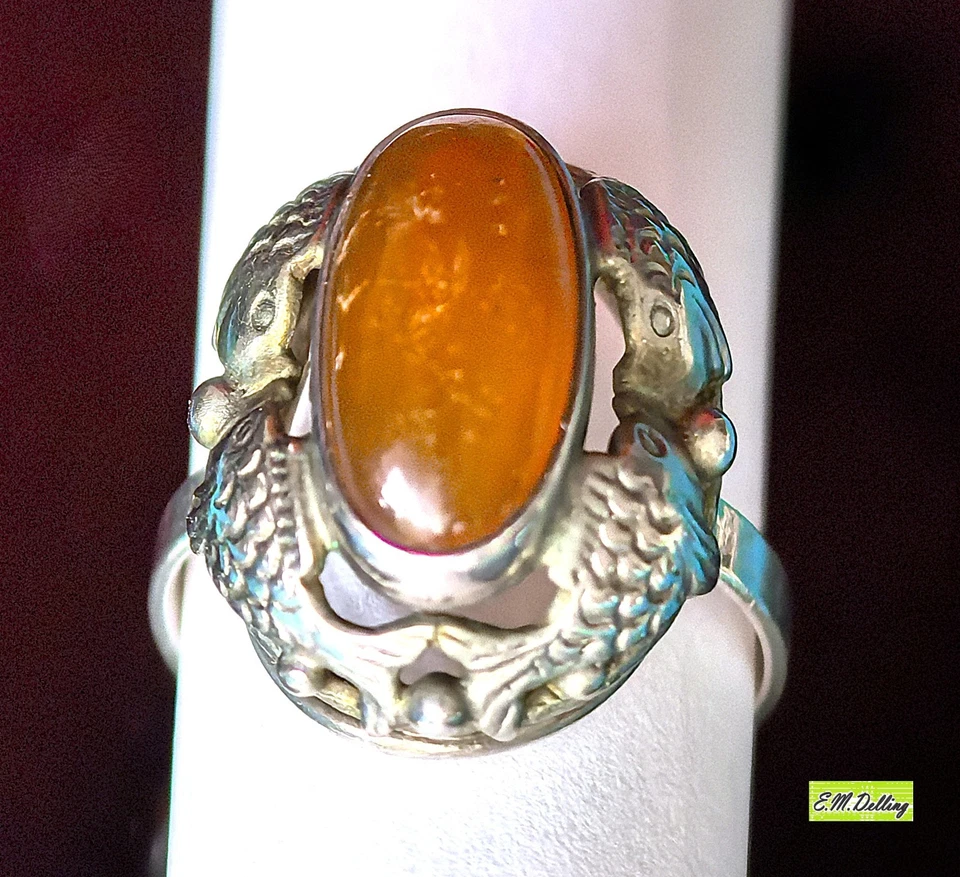 Fischland Ring 835er Silber / Bernstein - Punze - Bild 1 von 4