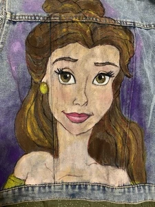 Crafting For Charity Size 6-7T Girls Denim Vest Hand Painted Disneys Belle - Picture 1 of 4