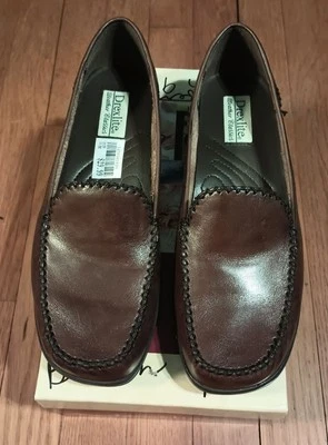 NUEVO Mocasín Drexlite de cuero para mujer marrón madera de arce talla 9M Foto 1 de 4