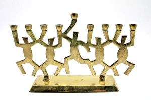 Hanukkah Candle Holder - Brass Figures (1 lb 6.9oz) Judaica Menorah 9.25" x 5.75 - Picture 1 of 4