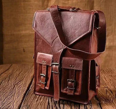 Goat Leather Bag Laptop Genuine Travel Vintage Rucksack Backpack - Image 1 of 4