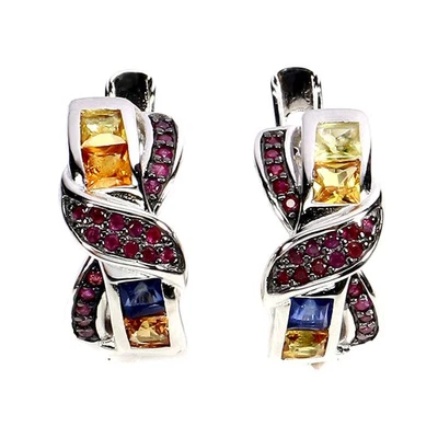 Pendientes de plata de ley 925 princesa zafiro rubí piedras preciosas naturales joyería Foto 1 de 4