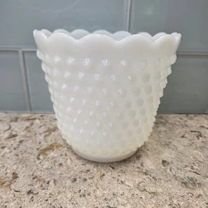 Fire King Milk Glass Hobnail Planter White Scalloped Edge Vintage Home Decor - Picture 1 of 8