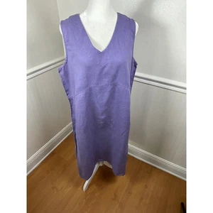 Flachs Leinen ärmellos V-Ausschnitt Midikleid Damen Gr. M Lavendel Reise - Bild 1 von 11