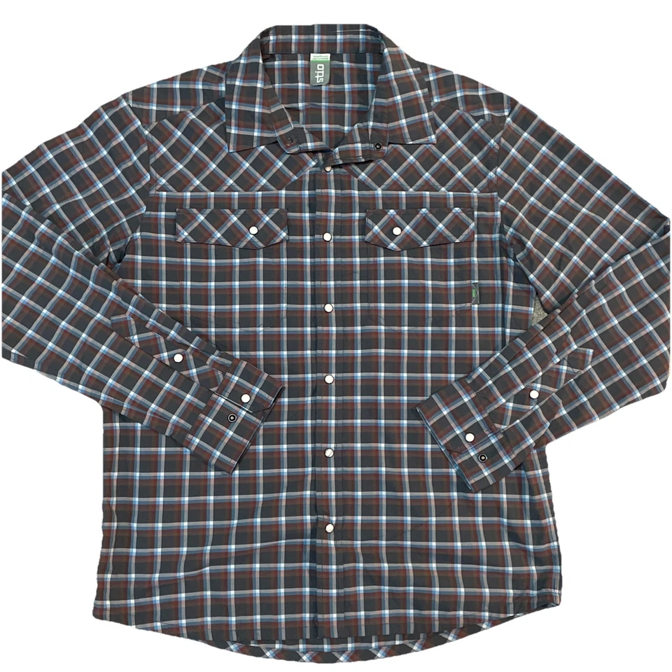 Stio Men’s Shirt Long Sleeve Pearl Snap-Quiet Multi Cooor Plaid Large EUC Medium - Image 1 of 4