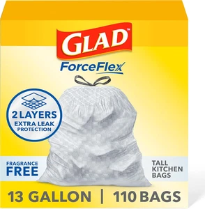 Glad Forceflex Tall Kitchen Drawstring Trash Bags, 13 Gal, Fragrance Free, 110 C - Picture 1 of 12