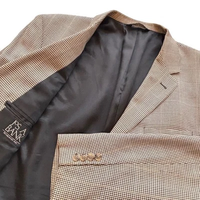 JOS. A. BANK Sport Coat Houndstooth 44L Brown Silk Wool Blazer Jacket Acetate - Image 1 of 4