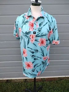 Bad Birdie Never Lei Up Floral Golf Poloshirt Herren M türkis Hawaii - Bild 1 von 8