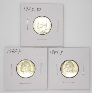 1945-P-D-S Silver Jefferson Nickels Brilliant Uncirculated - Picture 1 of 10