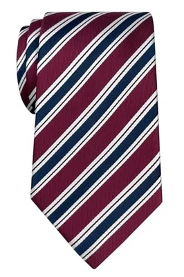  Gravata masculina de microfibra tecido padrão listrado Preppy marrom vermelha e azul marinho - Imagem 1 de 4