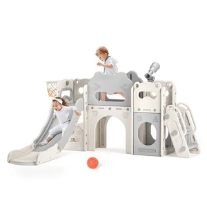 Ensemble de toboggan et grimpeur 7 en 1, ensemble d'escalade toboggan enfant jeu ours structure cerceau - Photo 1 sur 11