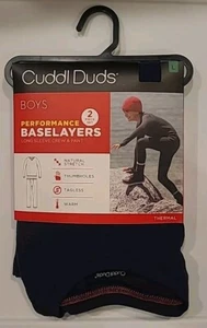 Cuddl Duds Boys 2 Piece Base Layers LS Crew and Pants Thermal Navy Large - Picture 1 of 4