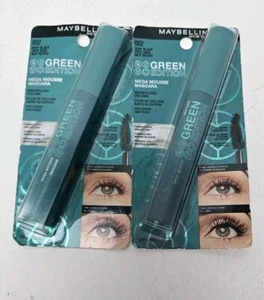 New Lot of 2 Maybelline Green Edition Mega Mousse Mascara 002 Very Black - Picture 1 of 3