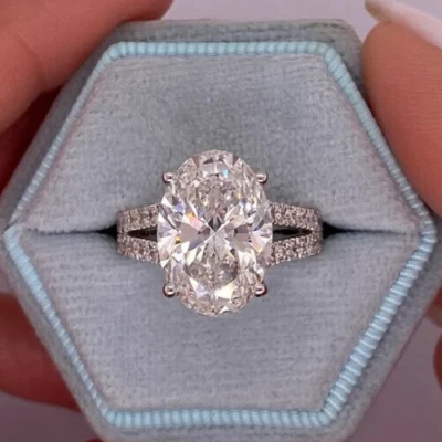 4.80Ct Oval Cut Lab Grown Diamond Wedding Engagement Ring Solid 14k White Gold - Image 1 of 4