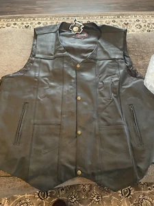 Biker Motorcycle Leather Vest 5 XL Black - Brand New - Picture 1 of 7