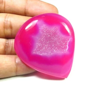 Pink Window Geode Heart Gems 46x42 mm Natural Onyx Agate Druzy Cabochon OND-1381 - Picture 1 of 13