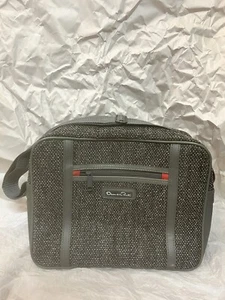 Vintage 80s Oscar De La Renta Grey Tweed Zip Top Weekend Travel Tote Duffle Bag - Picture 1 of 12