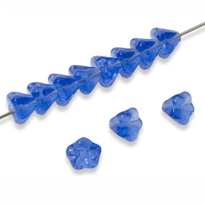 50 Baby Bell Flower Beads - Sapphire Blue - Czech Glass - 4x6mm Small Flowers - Picture 1 of 6