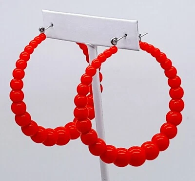 E001 Big hoop plastic round red color hoops acrylic 2 inch pierced earring - Image 1 of 4