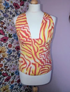 Vintage Gianni Versace 100% Silk Top Vest Tank Neon Print Tie Dye Size UK 10 - Picture 1 of 8
