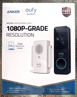 Eufy E8220 Security by Anker Wireless 1080p Video Doorbell - Black (E8220)  NEW - Image 1 of 4