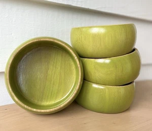 Vintage Pomerantz Bowls 4 Green Solid Wood Rare Color - Photo 1/8