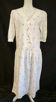 80s Vintage Karavan Dress Preppy Sweet Lace Collar White Cotton Hat Pattern Sz M - Image 1 of 4