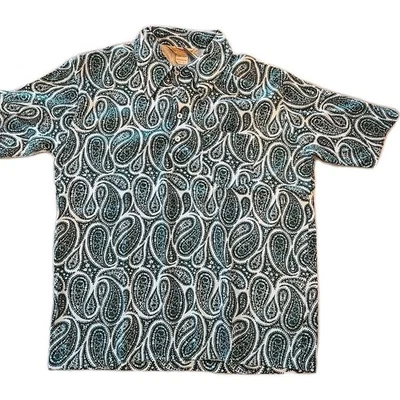 De colección Años 60 JANTZEN Tejido Ocio Polo Cuello Daga Verde Estampado Paisley Talla L Foto 1 de 4
