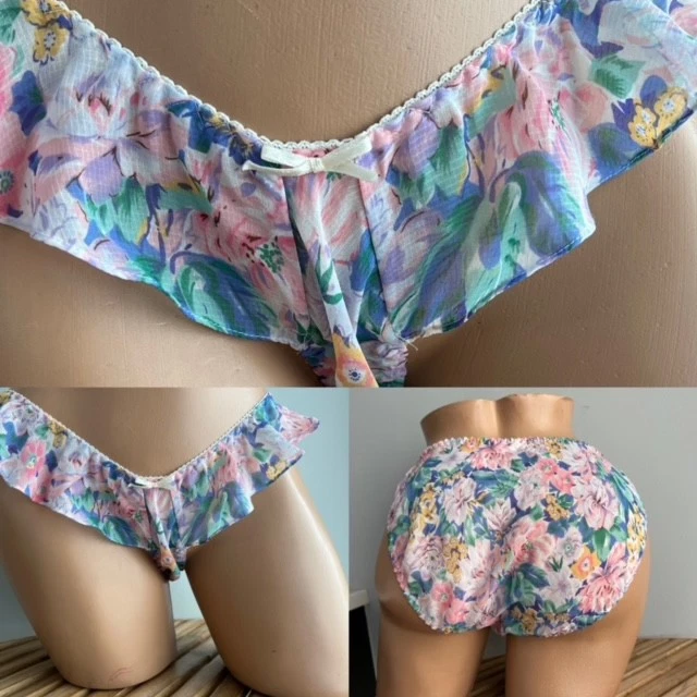 BRAGAS BIKINI VINTAGE VICTORIAS SECRET corona dorada etiqueta con volantes talla L Foto 1 de 1