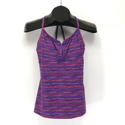 Женская майка REI Racerback Active размер 0 фиолетовая полоса полочный бюстгальтер для тренажерного зала на открытом воздухе - Изображение 1 из 4