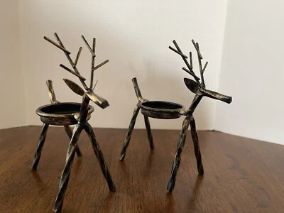(2) Deer Reindeer Votive Candle Tea Light Holder Metal Iron Christmas Holiday - Image 1 of 4