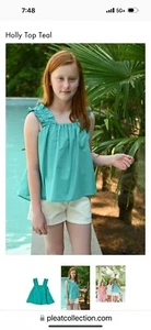 Pleat Girls Holly Top Teal 14 - Picture 1 of 7