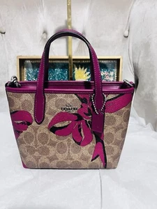 COACH CZ736 City MINI Tote Bag Signature Canvas Leather Bow Print Handbag Red - Picture 1 of 7