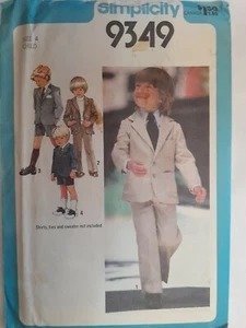 Suit Jacket Pants Simplicity Sewing Pattern 9349 Boys 4 VTG UC FF Wedding Church - Picture 1 of 5
