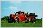 Fire Truck 1940 Ford Lafrance 500 Gmp Pumping And Hose Car Ct Postcard K30