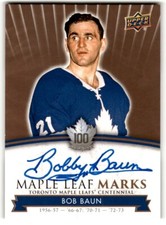 2017-18 UD Toronto Maple Leafs Centennial Leaf Marks Bob Baun Auto #MLM-BB
